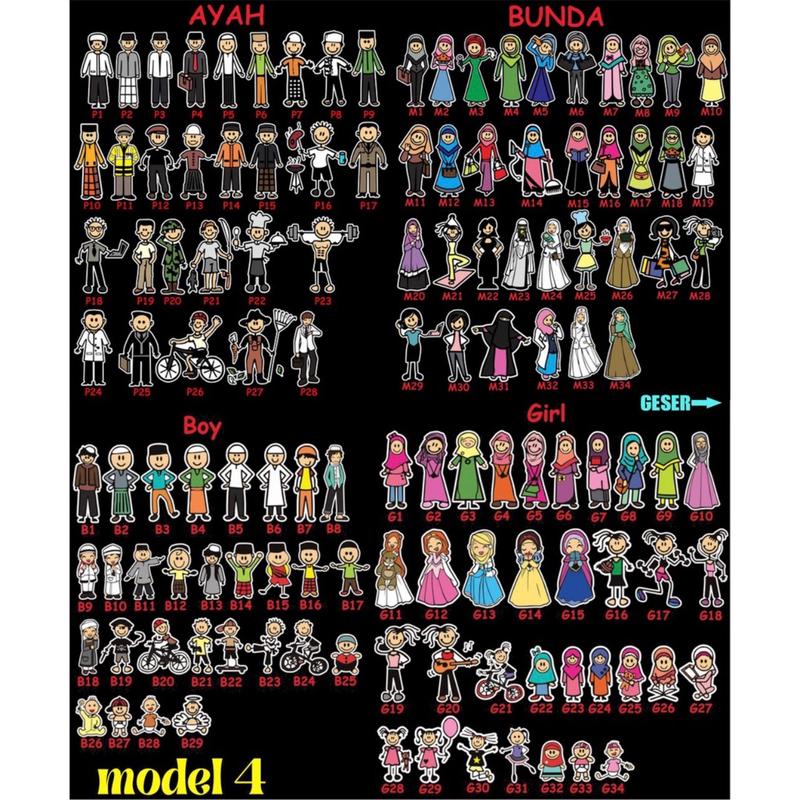 STIKER MOBIL HAPPY FAMILY LUCU / Stiker Keluarga Warna-Warni Car 3