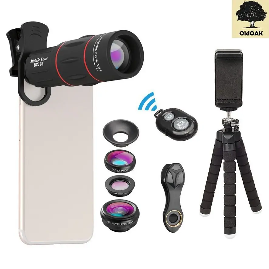 APEXEL 4 in 1 Lens Fisheye+Macro+Wide+Telephoto+Tripod+Shutter - APL-T18XBZJ5