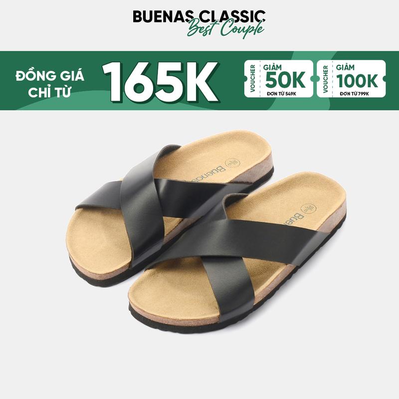 Dép đế trấu nam nữ BU03 unisex birken quai chéo đế bằng Buenas - BU03