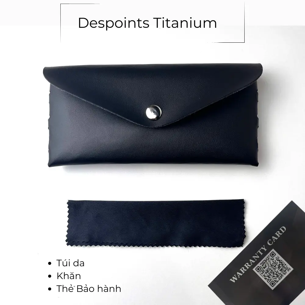 Bộ set hộp túi da đựng kính mắt cao cấp DESPOINTS Titanium . Hàng loại 1. Gồm một hộp cứng, túi da và khăn Titan Cao Su