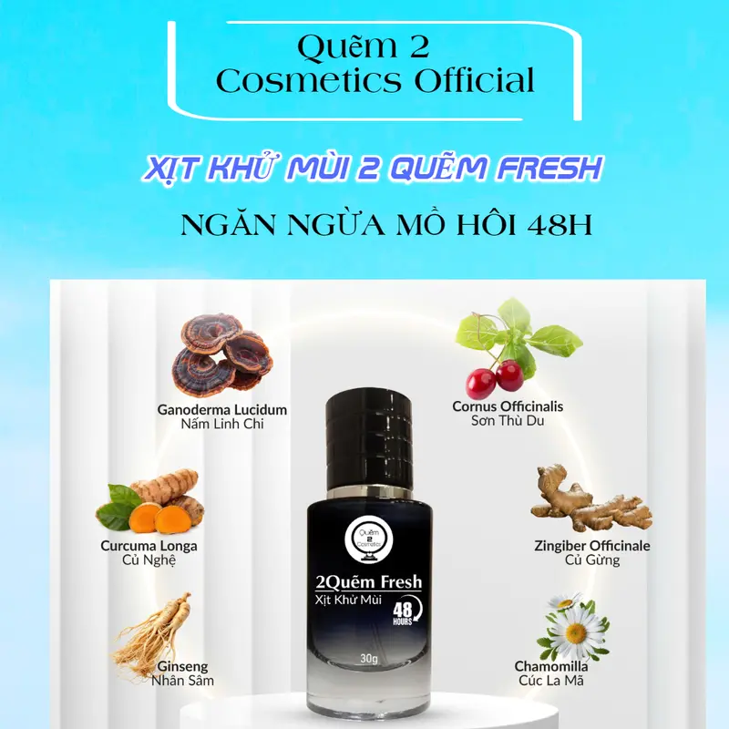Quẽm 2 Cosmetics Xịt Khử Mùi - Ngăn Ngừa Mồ Hôi 2Quem Fresh 48h 30gr - Tặng Nước Hoa 10ml 2