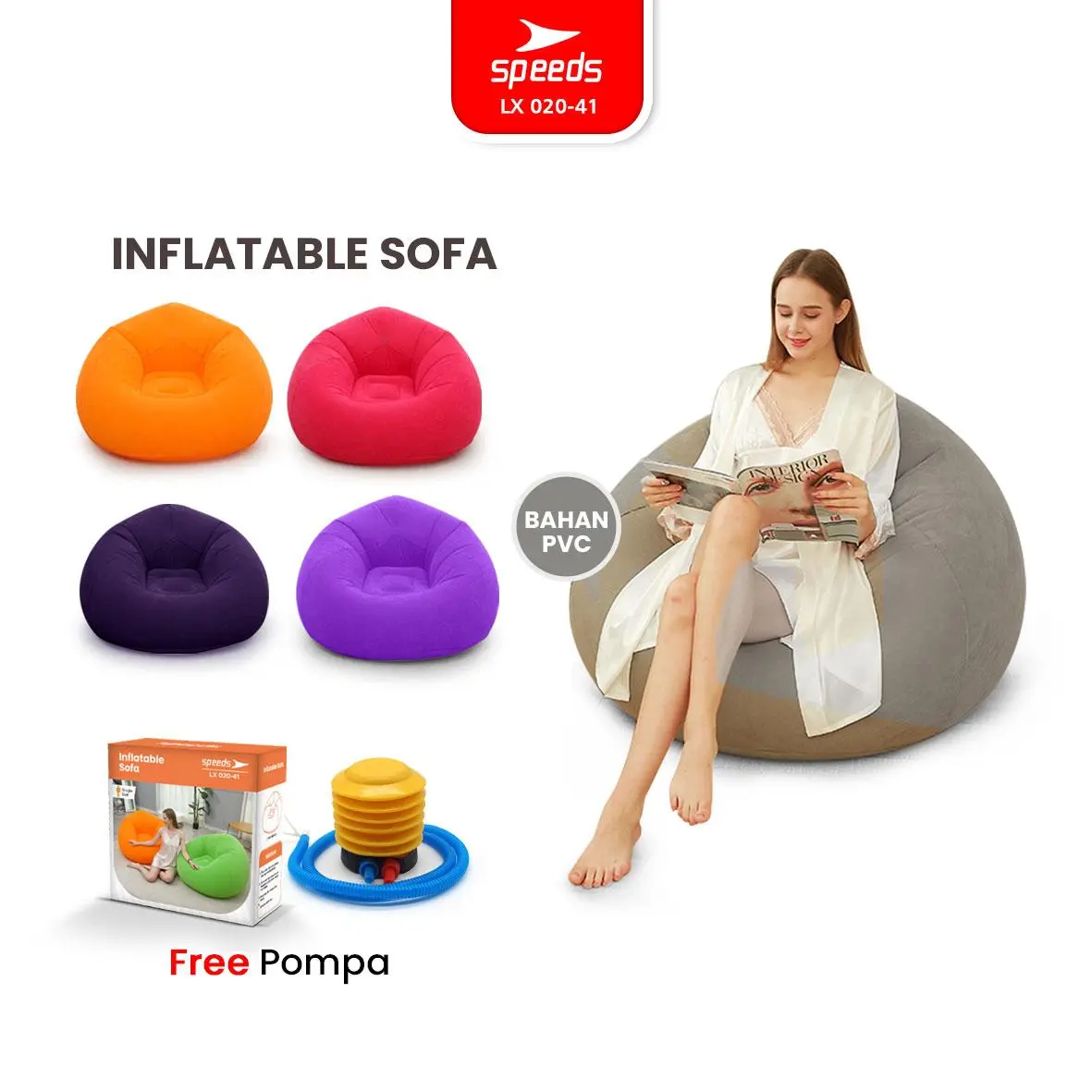 SPEEDS Sofa Angin Beanbag Squishy Sofa Outdoor Lay Bag Tiup Angin Inflatable Lazy Bag indoor 020-41