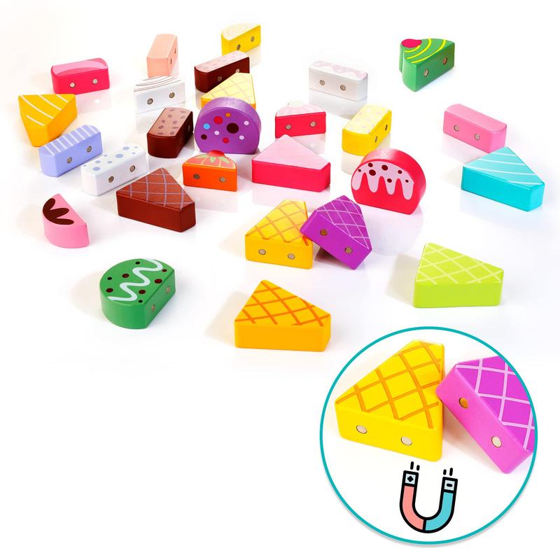 Product Introduction of Wooden Ice Cream Truck Toy, 1 Set Ice Cream Sweet Treats Pretend Play Food & Accessories, Sorting & Stacking Toys for Toddler Girls & Boys 4