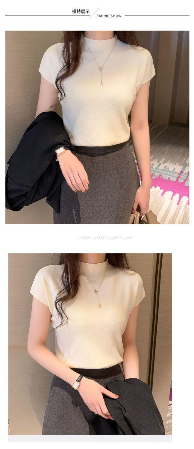Product Introduction of Áo Lớp Nền Cổ Lọ Nửa, Hàng Mới Về Mùa Xuân Và Mùa Hè 2024, Đồ Len Không Tay Cho Nữ, Đồ Mặc Bên Trong, ngắn Tay, Áo Len Mỏng, Áo Thun Mỏng 12