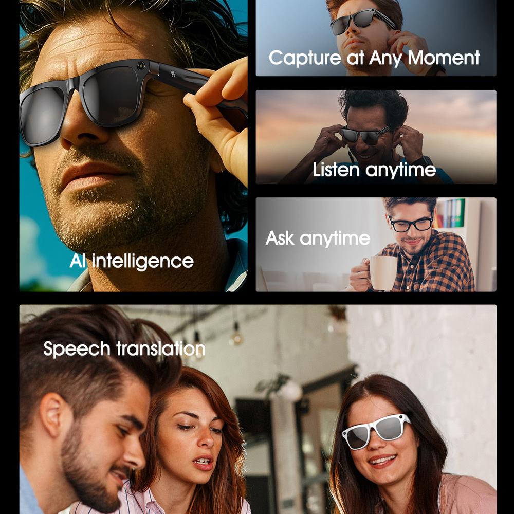 AI Translate Smart Glasses HD Camera Take Photo Record Video Bluetooth Call Music Stereo Mic Touch Sports Sunglasses Women Men