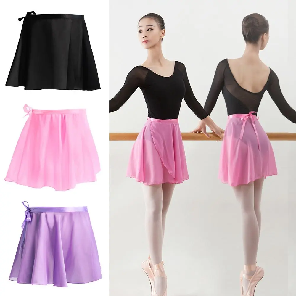 Miniskirts Tutu Practice Leotard Pure Color Practice Dancing Dress Dance Dress Skirt Ballet Ballet Skirts Lace-up Chiffon Skirts