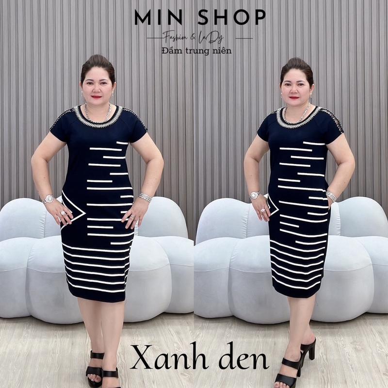 Đầm suôn trung niên quảng châu cao cấp phù hợp đi du lịch, dự tiệc nho nhỏ Min Shop Nữ Women Voan Dress Nhung Đen Voi Sen