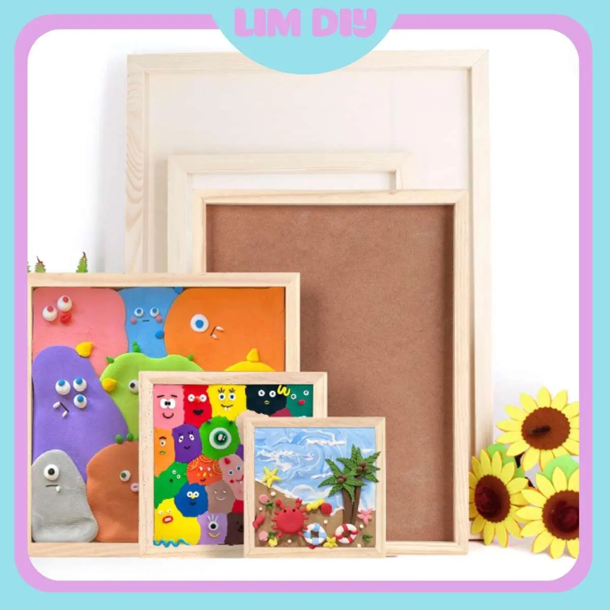 Khung tranh vintage, khung đất sét trống bằng gỗ thông không kèm kính LIM DIY
