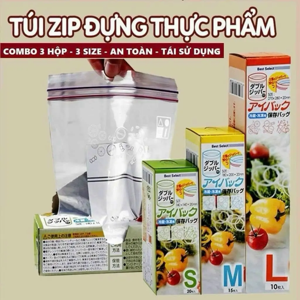Sét 3 hộp túi zip đựng thực phẩm Nhật bản
