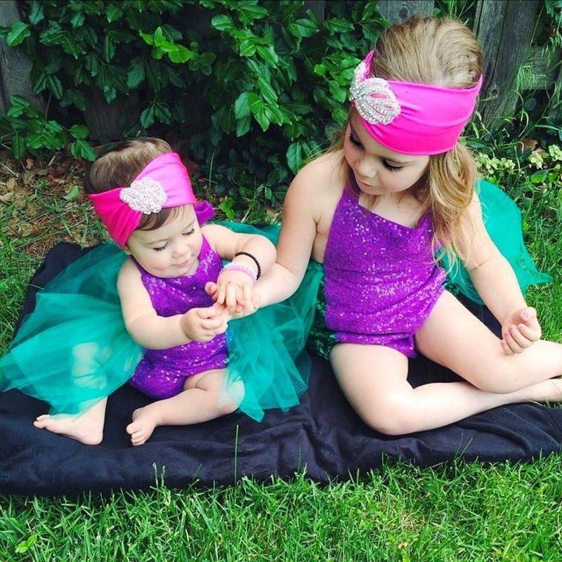 Baby Girls Summer Clothes Set Sleeveless Lace-up Mermaid Romper with Tulle Tutu Skirt + Headband 2Pcs Casual Beach Outfits 2