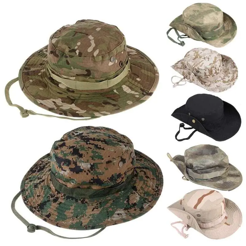 Camouflage Tactical Hats Camping Climbing Bucket Sniper Hat Men Outdoor Fishing Hiking Cap Sun Protective Boonie Caps