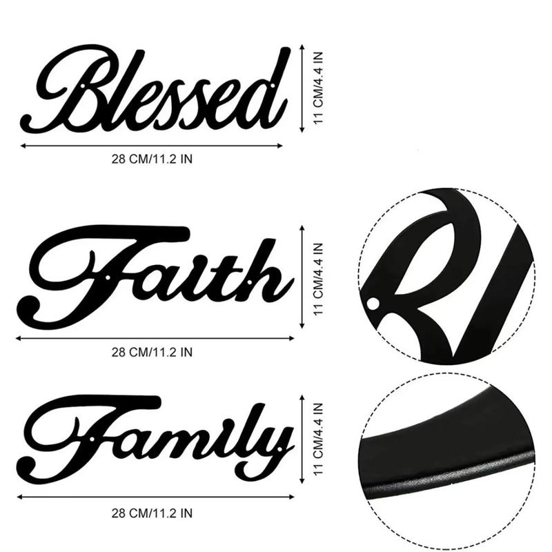 Product Introduction of Blessed Faith Family Letter Pattern Metal Sign, 3 Counts/set Wall Art Decor, Wall Decor for Home Living Room Bedroom, Home Decor, Ornaments 1