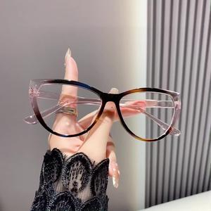 แว่นตาสายตาสั้น, สไตล์เรโทร, สีฟ้า, กระจกแบน, ป้องกันแสง, กรอบระดับไฮเอนด์, กรอบสีดำและสีขาว, การออกแบบตาแมว, เหมาะสำหรับสายตาสั้น, อเมริกัน