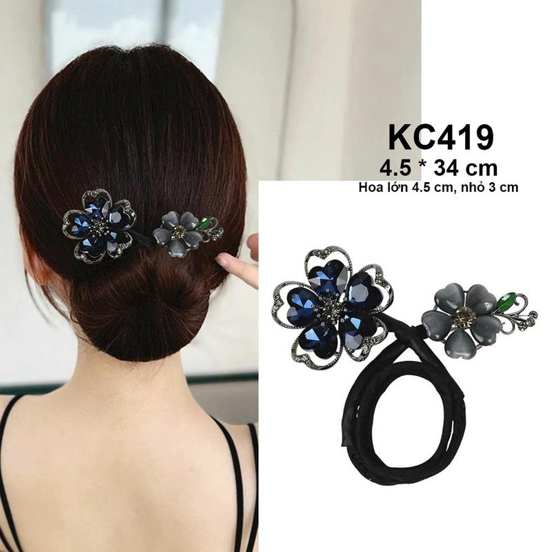  GOTI Kẹp Quấn Tóc Búi Dự Tiệc Sang Trọng Quà Cho Nữ Các Dịp Lễ Hình 2 Bông Hoa Phối Đá Xanh Xám Thanh Lịch KC419 