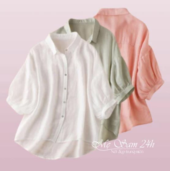  Áo Sơ Mi Nữ Form Rộng Tay Lỡ Áo Kiểu Nữ Bigsize Chất Liệu Đũi Tơ Mềm Mát Mẹ Sam 24h - SMH.38 Top Women Voi Shirt Voan 
