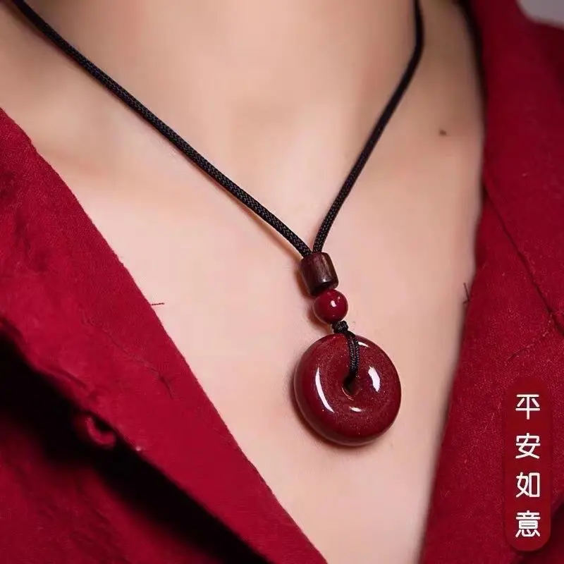 Purple Gold Sand Cinnabar Peace Buckle Pendant for Men and Women Peace Buckle Hanging Ornament Zodiac Year Low Content Cinnabar Live Product