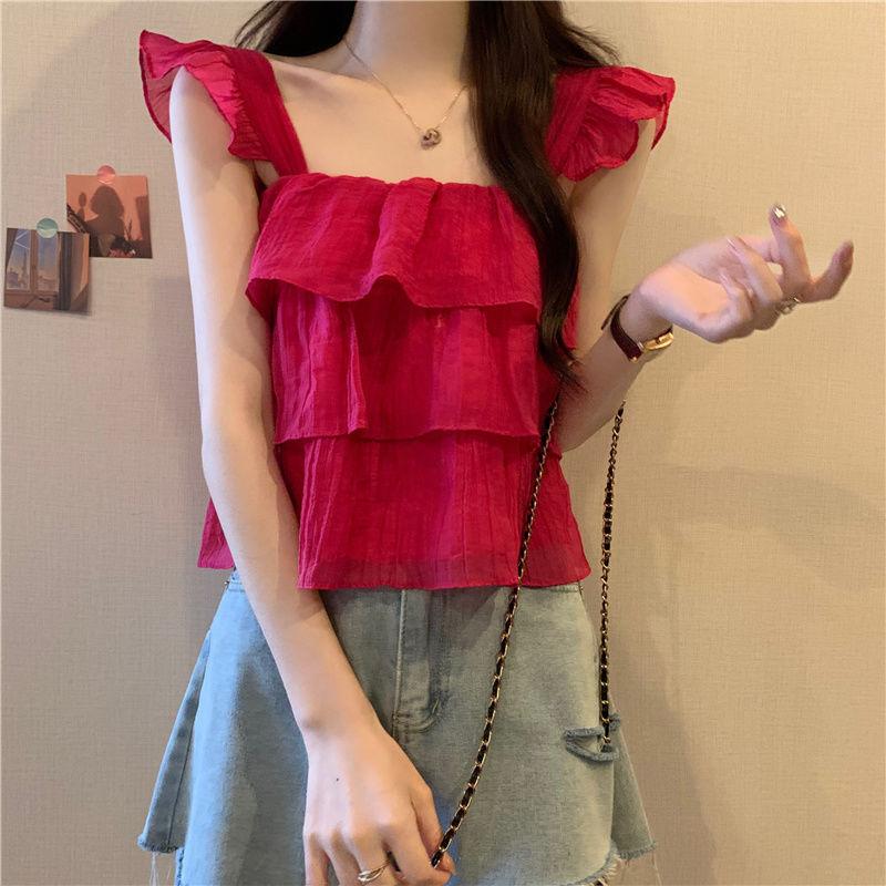 Product Introduction of เสื้อเชิ้ตสวยๆ สไตล์ใหม่ฤดูร้อน แขนบิน วัสดุชีฟอง เสื้อสายเดี่ยว ดีไซน์น่าระทึกใจ เสื้อสั้น เสื้อผ้าผู้หญิง 10