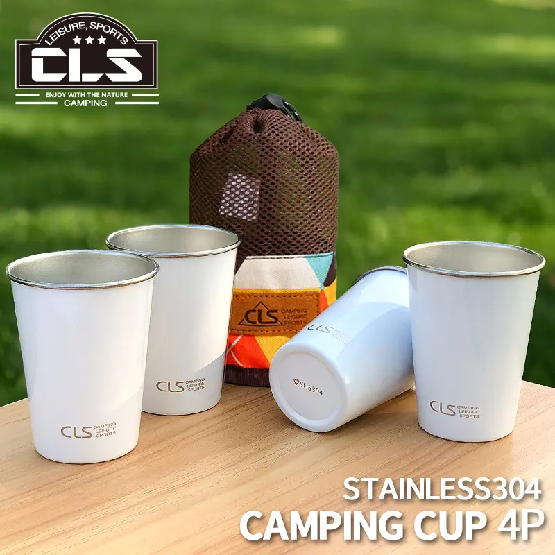 Outdoor 304 Stainless Steel Cup Camping 4-piece Set Cup Picnic Barbecue Beer Cup Mountaineering Water Cup Tea Milk Coffee Cup
