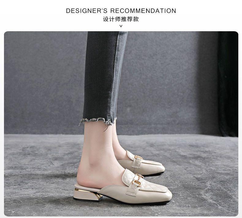 Product Introduction of Dép Da Chim Gõ Kiến Gót Trung Bình Hộp Ngón Chân Dép Lười Nửa, Dành Cho Nữ, Có Thể Đeo Ngoài Trời, Gót Phẳng, Gót Thấp, Gót Vuông, Dép, Năm 2024 4