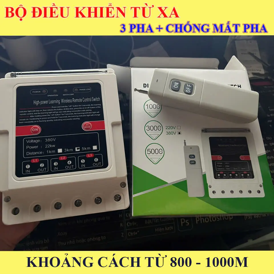 Công tắc điều khiển từ xa 380V/ 10kw - 3000m lắp cho máy rửa xe máy bơm tưới tiêu...,công tắc không dây, điều khiển từ xa 3 pha,công tắc không dây 3 pha công suất lớn.