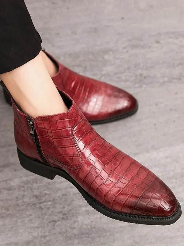 Men's Fashionable Crocodile Embossed Zipper Design Boots, Casual Comfortable Ankle Boots for Daily Wear, Business Style Boots for Party, Daily Clothing Decor 4