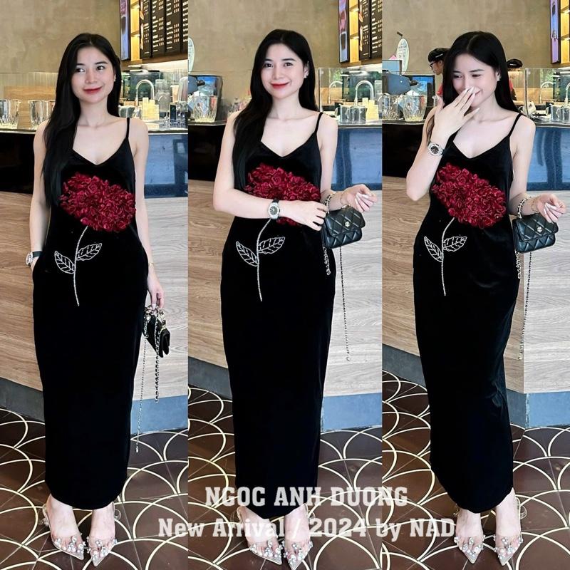Váy nhung hai dây thêu hoa ngực sang lắm luôn Nữ 0