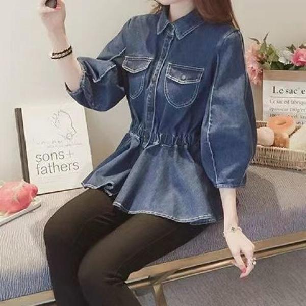 Product Introduction of [Denim jumper dress] shirt retro 2024 design denim new Hong Kong style elegant French top tight waist niche western style shirt jean sweater 10