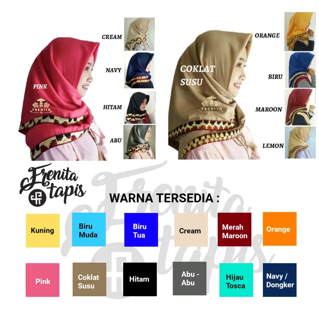 Jilbab Hijab Tapis Segi Empat Saudia Kerudung Tapis Lampung Biru Hijau Coklat Kuning Maroon Lembut Navy Hitam