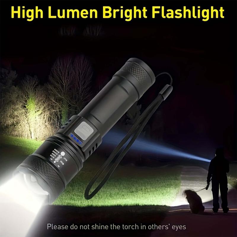 Rechargeable Flashlight, 1/2/4 Counts 12000 Lumens LED Flashlight, Adjustable High Brightness Flashlight, Portable Lighting for Camping, Outdoor Activities Long Distance 8