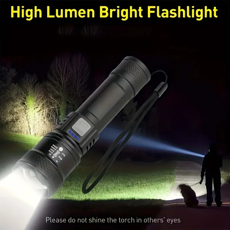 Rechargeable Flashlight, 1/2/4 Counts 12000 Lumens LED Flashlight, Adjustable High Brightness Flashlight, Portable Lighting for Camping, Outdoor Activities Long Distance 8