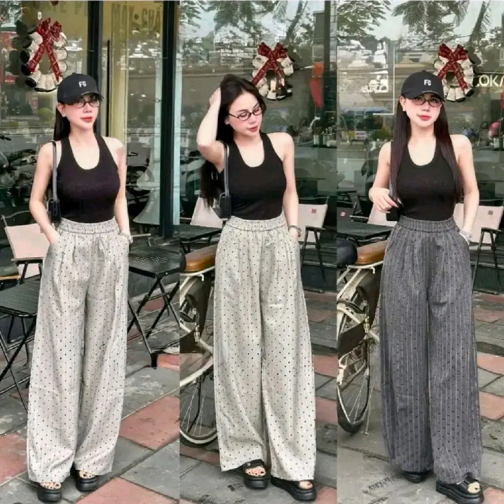 Quần Ống Suông Chất Gold In Họa Tiết Trái Tim Cạp Chun Hottrend - Mẫu Mới 2025 - Hot Trend -Women