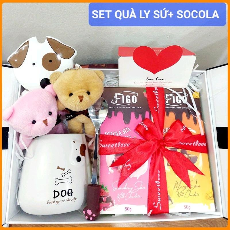 [Set LY SỨ SB 50gr+Gấu] Quà tặng sinh nhật bạn trai/gái Valentine, 8/3 Hộp quà kèmTúi xách, ly sứ có nắp đậy uống cafe 0