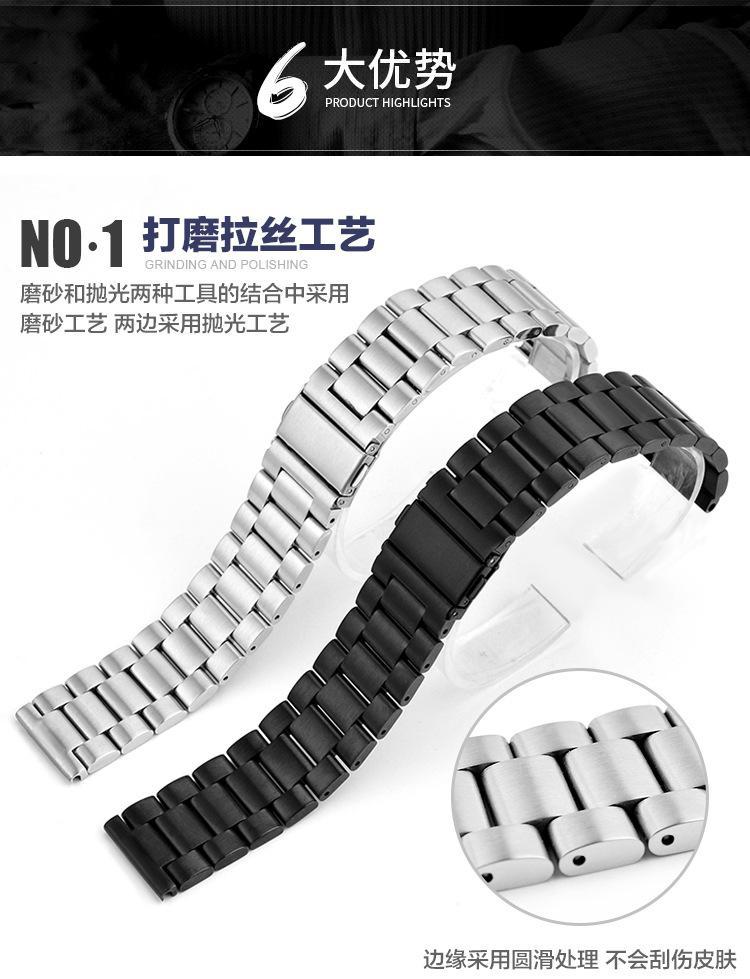 Product Introduction of 304 stainless steel watch band 16mm 18mm 2mm 22mm 24mm black silver replacement men's watch str quick relise 9