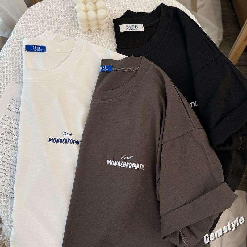 Áo thun 3158 chất cotton khô thoáng mát, form rộng tay lỡ in chữ VIBRANT freesize < 60kg