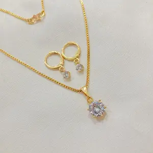 Set Dewasa Kalung Anting Mata Satu Lapis Emas Liontin