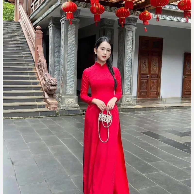 Áo dài gấm tơ cổ truyền thống tay dài phom ôm cao cấp nhiều màu 7