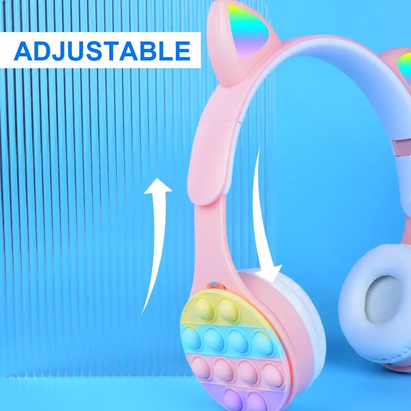 Cartoon Ear Design Foldable Wireless Headphone, Over-Ear Wireless Gaming Earphone, Portable Folding Noise Cancelling Headset for Home Outdoor, Audio Device, Pink Earphones 6