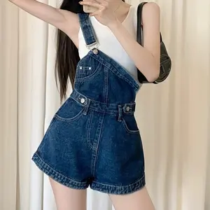 [Beevalue] Celana Jeans Jumpsuit Pendek Wanita Fashionable Bahan Premium Lembut | Celana Overall Pendek Wanita Dark Blue Korean Style Bahan Denim Premium (1120)