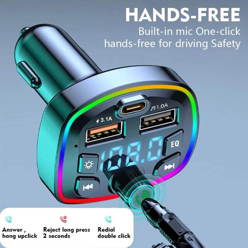 Product Introduction of Car Hands-Free Bluetooth-compaitable 5.0 FM Transmitter Car Charger USB Audio Kit Receiver J5N2 30