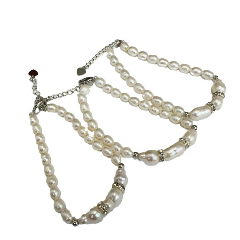 Vòng Tay Ngọc Trai Nước Ngọt, 4-7mm, Bạc Mịn S925, Khóa Thời Trang, Vòng Tay Bạc Sterling, Thiết Kế Cổ Điển Và Đơn Giản 4