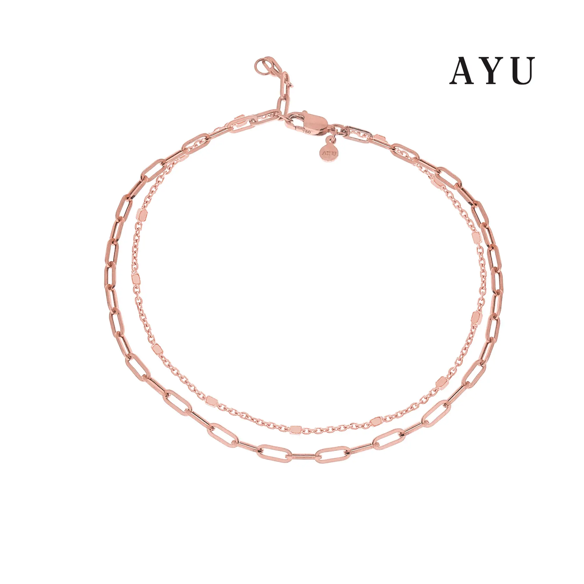 AYU Double Layer Paper Clip And Bling Beads Bracelet 17k Rose Gold