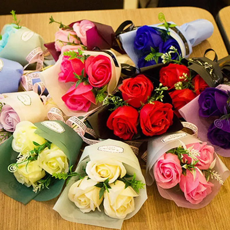 24CM Artificial Three-headed Soap Flower Simulation Flower Realistic Rose Flower for Mother's Day Teacher's Day Valentine's Day Women's Gift
