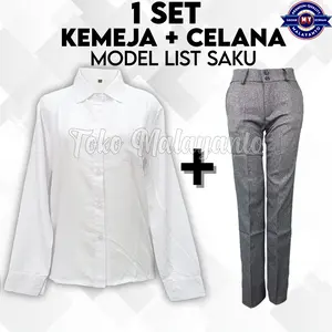 SETELAN KEMEJA WANITA & CELANA Panjang LIS SAKU NAVY DAN ABU Satu set Kantoran Formal Span Kerja Perempuan Clana Bahan Dasar