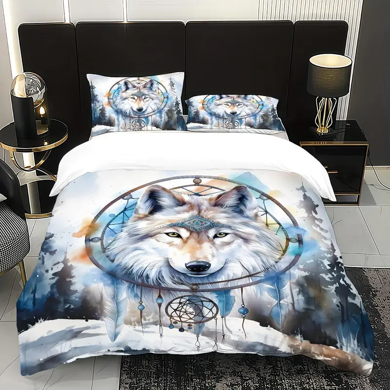 Wolf Pattern Duvet Cover Set, 3 Counts/set Including 1 Duvet Cover & 2 Pillowcases, Soft Lightweight Bedding Set for Home Bedroom 5