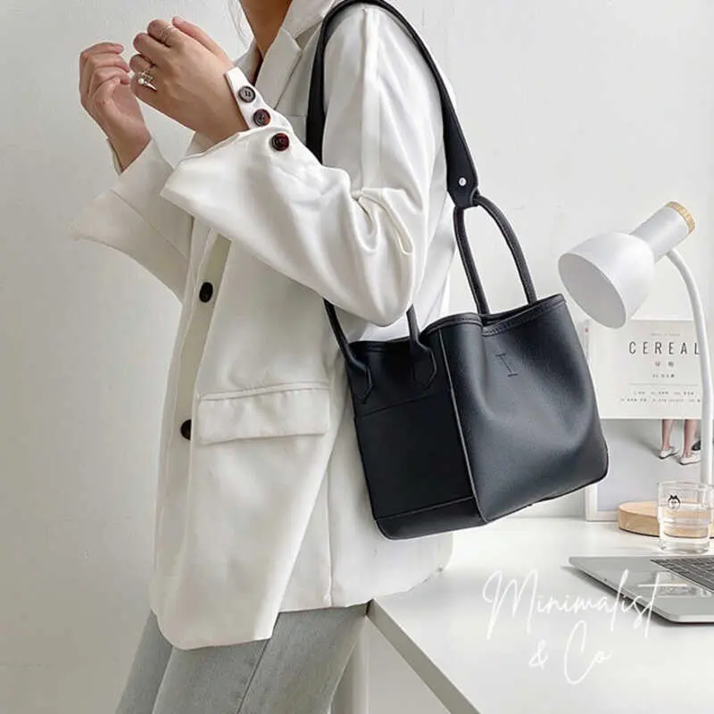 SG  2 Colors Sleek Modern Style Women Shoulder PU Leather Bucket Sg Bag