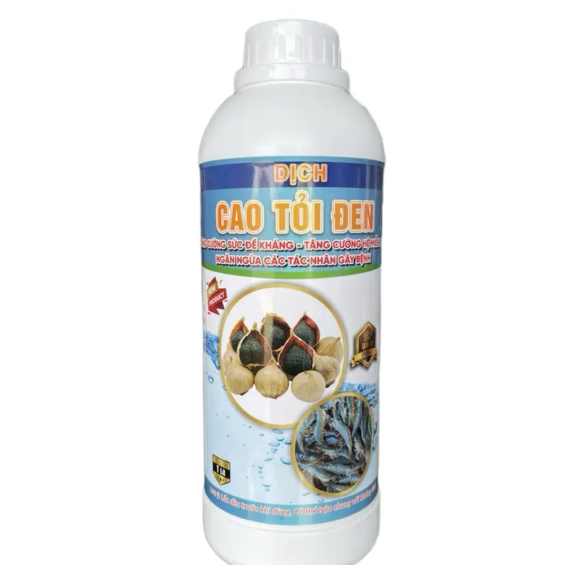 Chai 1 lít nước uống Cao Tỏi Đen dùng cho tôm tăng sức đề kháng, tăng cường hệ miễn dịch, xử lý các tác nhân gây bệnh