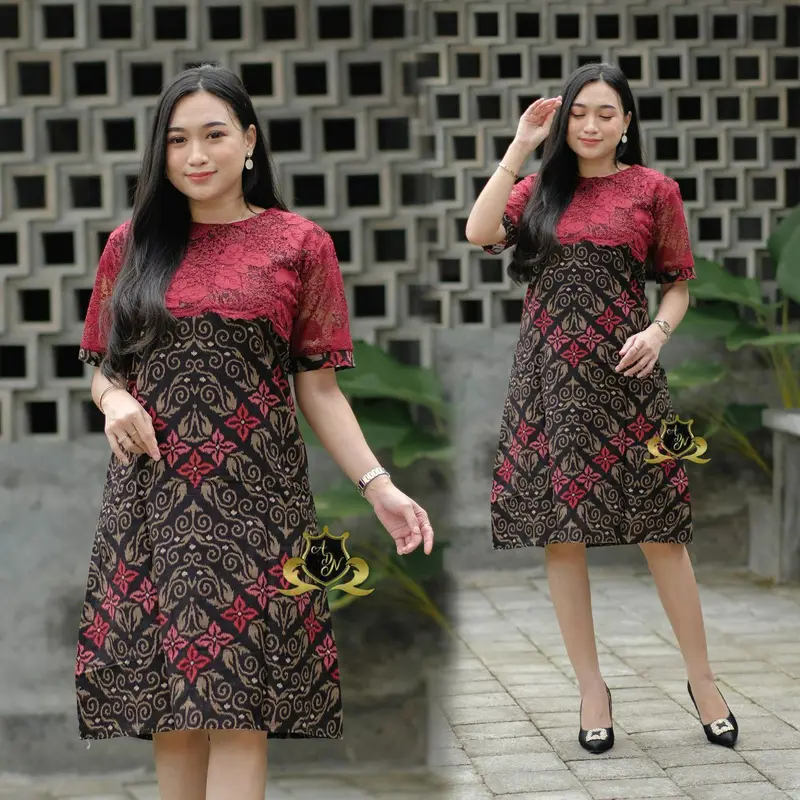Baju Setcouple Brokat Songket New Dress Brukat dan Kemeja Batik Terbaru / Couple Natal 4