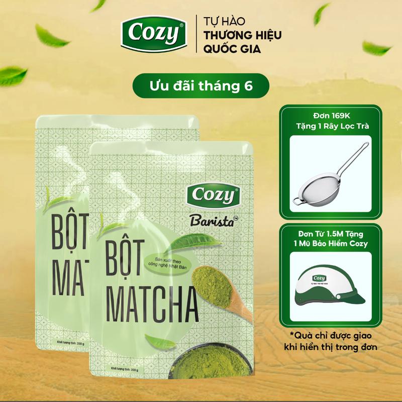 Combo 2 Túi Bột Matcha Cozy Barista, Bột Trà Xanh Pha Matcha Latte Công Nghệ Nghiền Chậm Không Sinh Nhiệt Nhật Bản 200gr