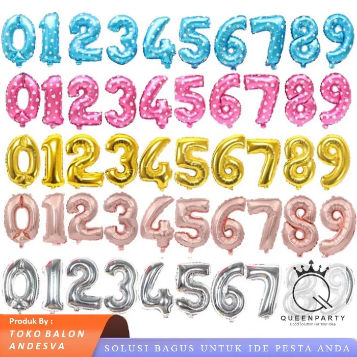 Balon foil angka 0-9 murah dan lengkap / balon huruf dan angka campur / balon huruf & angka mix / balon nomor komplit