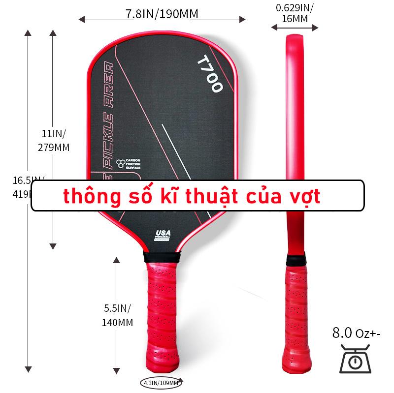 Vợt Pickleball Carbon T700 Pro 16mm Lõi Dày mặt vợt phủ carbon khối lượng siêu nhẹ mặt nhám bám bóng ( Tặng Kèm 1 bóng đấu ) Sport Thể Dục 3